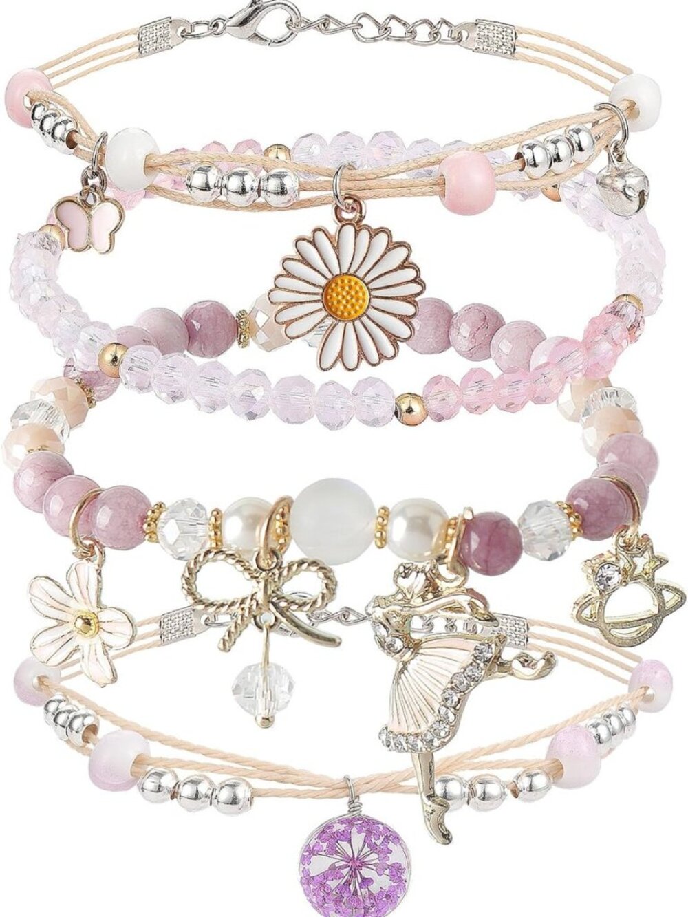 4PCS Adjustable Beaded Charm Bracelets for Teen Girls - Perfect Birthday Gift!